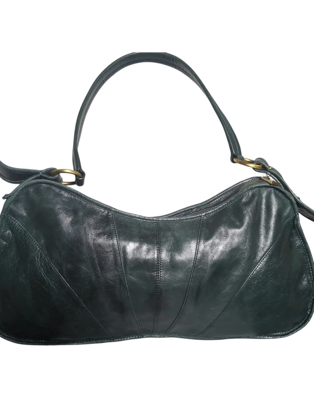 Y2K Trina Turk Dark Green Leather Patchwork Butterfly Crescent Hobo Shoulder Bag